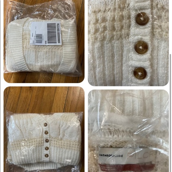 NWT $118 Anthropologie Pilcro Scarlette Pointelle Cropped Cardigan Sweater Large - Picture 3 of 3